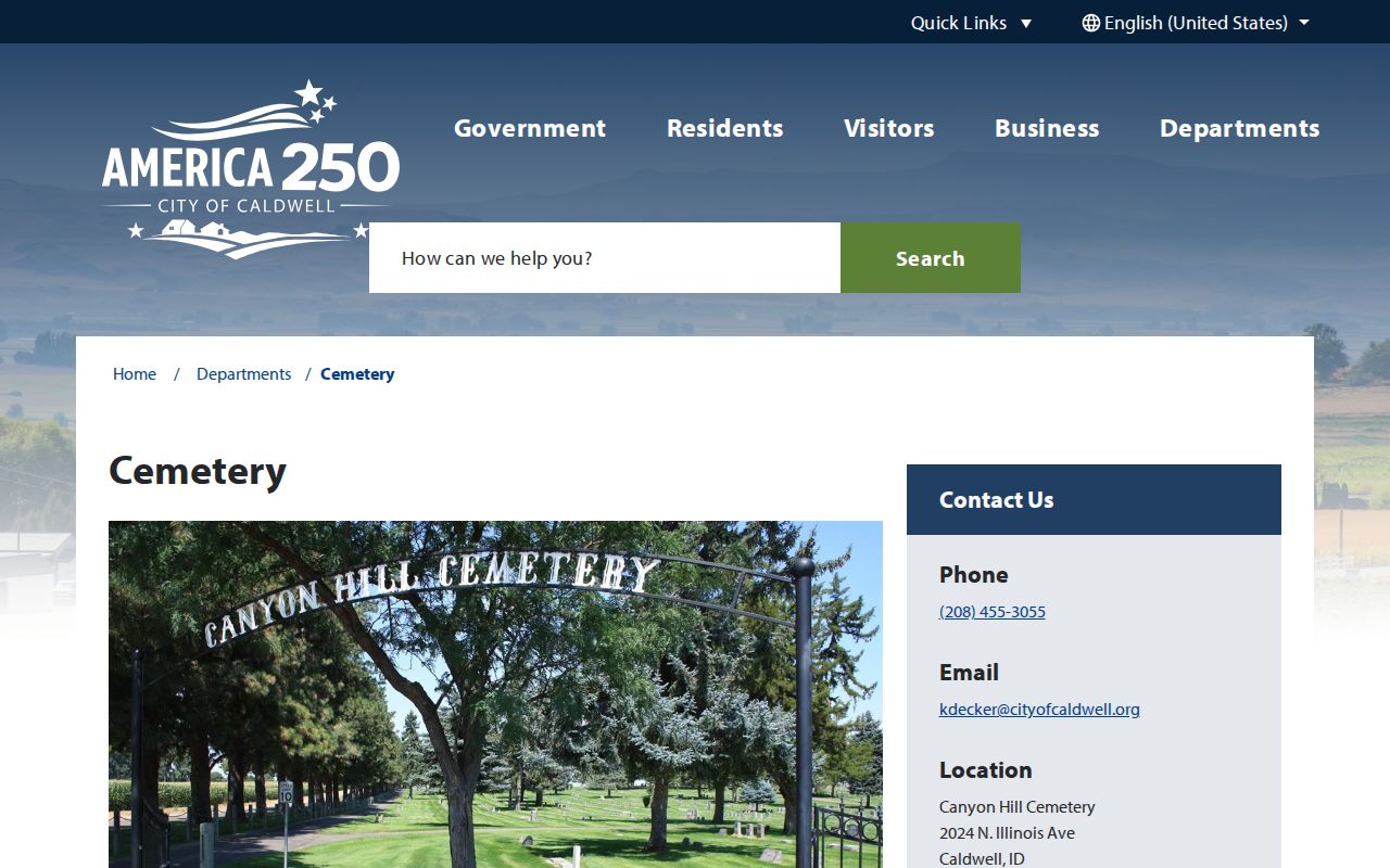 Canyon Hill Cemetery records route for historical Caldwell neighbors