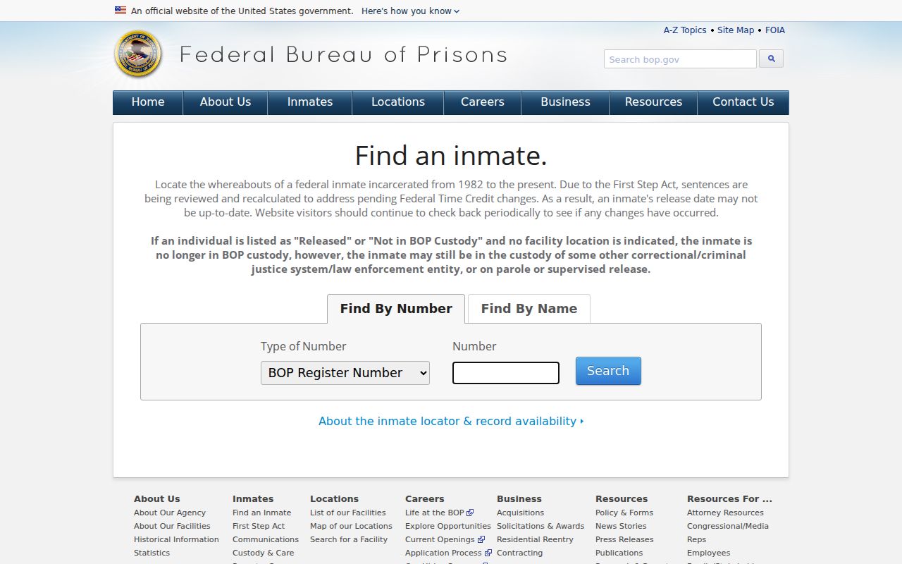 Caldwell resident lookup through the federal inmate locator