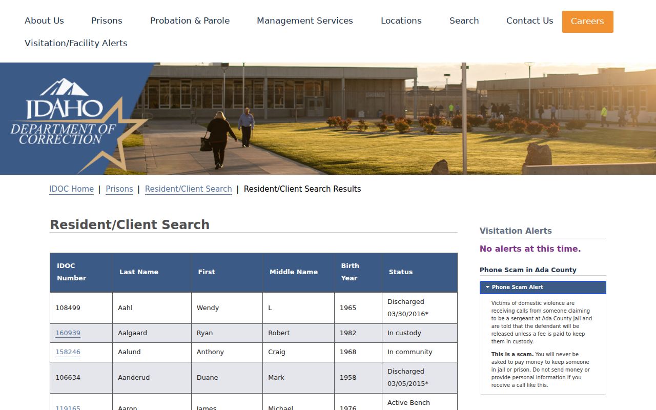 Caldwell resident lookup in the Idaho correctional resident search