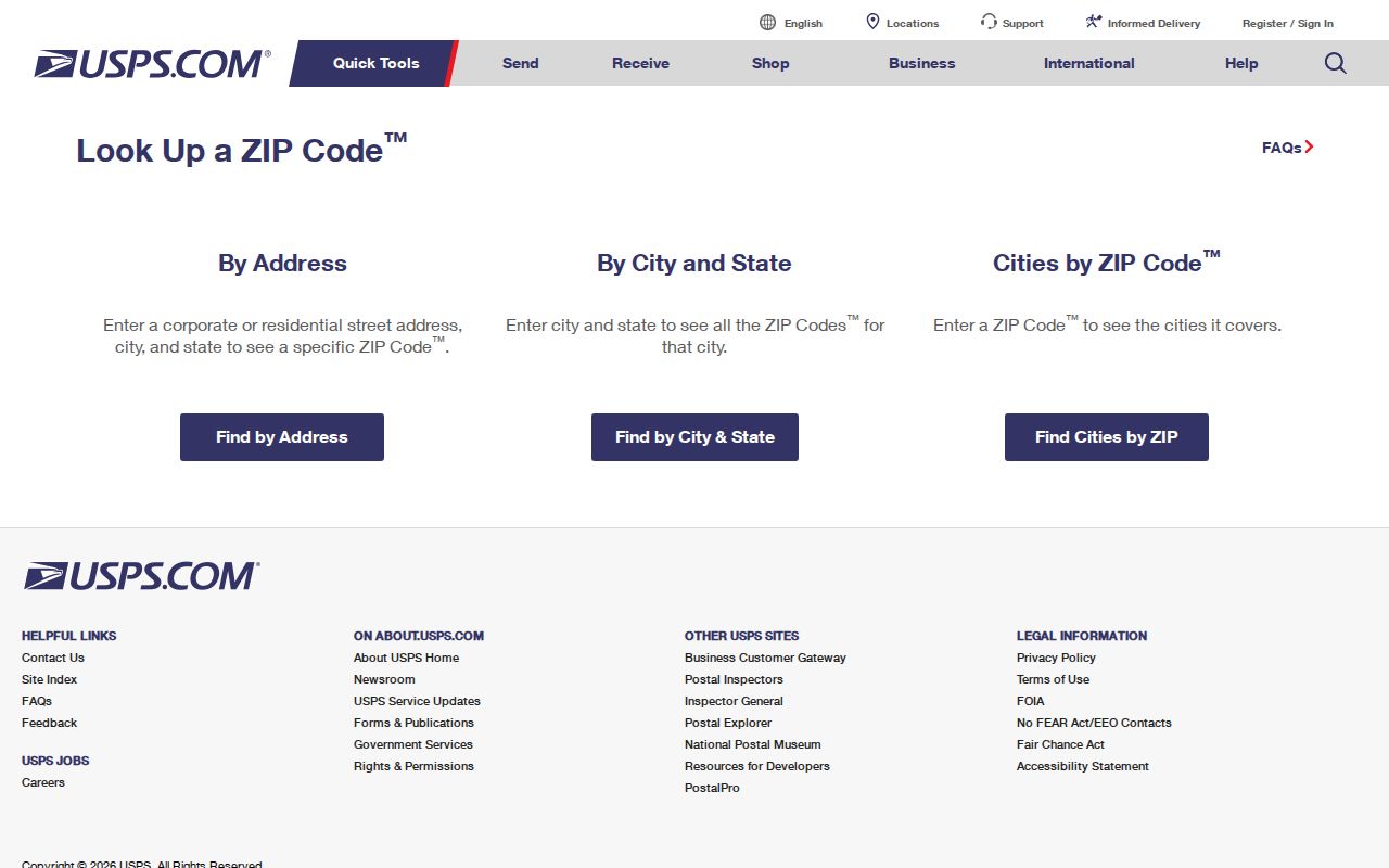 Caldwell ZIP code directory USPS lookup screen